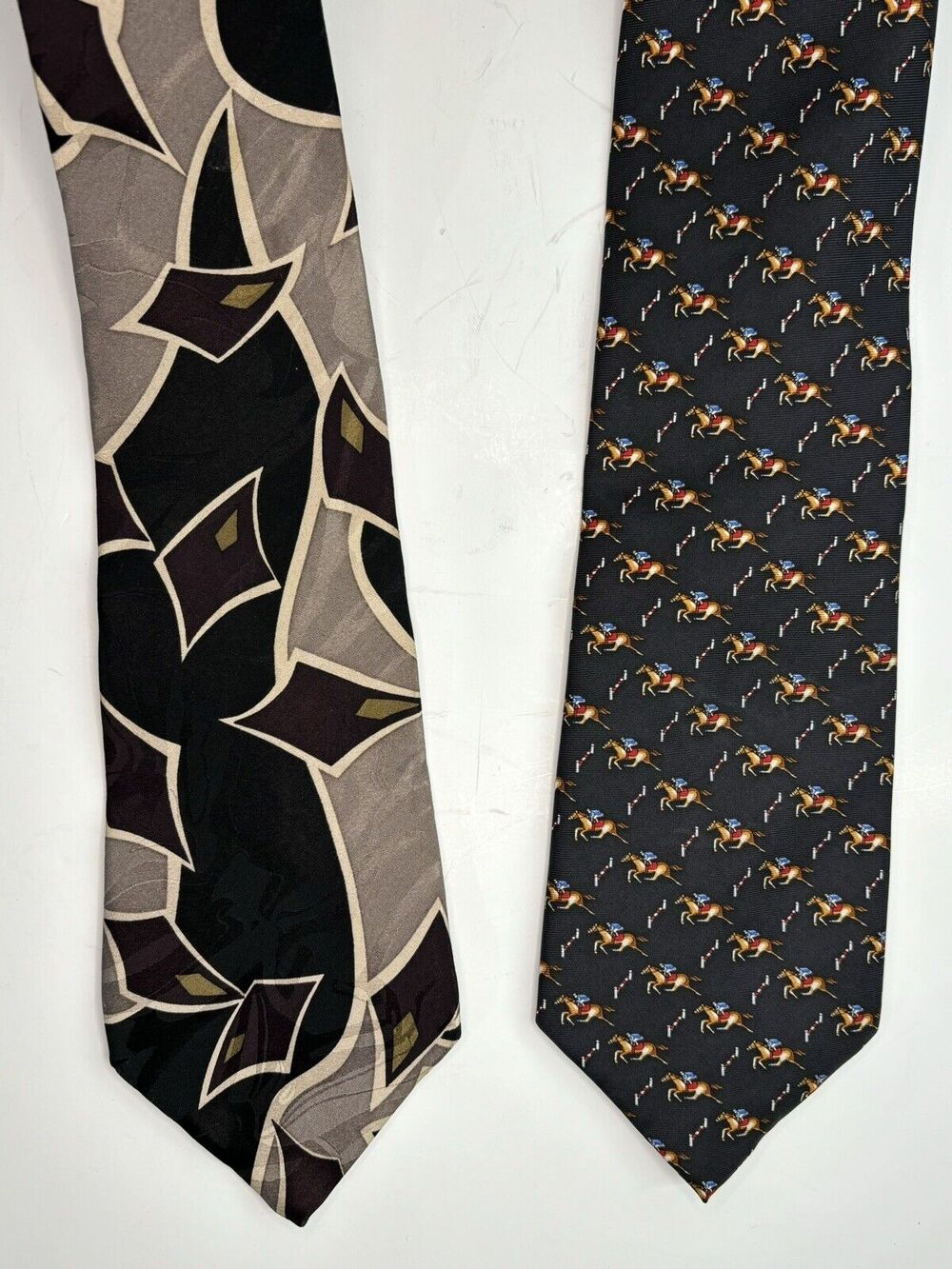 Vintage Silk Neck Ties (2) Horse Racing Geometric Men Tie Pierre Cardin 55-57"